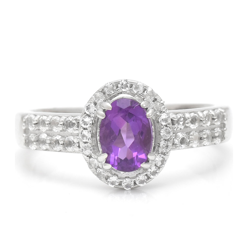 Strieborný Prsteň s Marockým Ametystom a Bielym Topásom