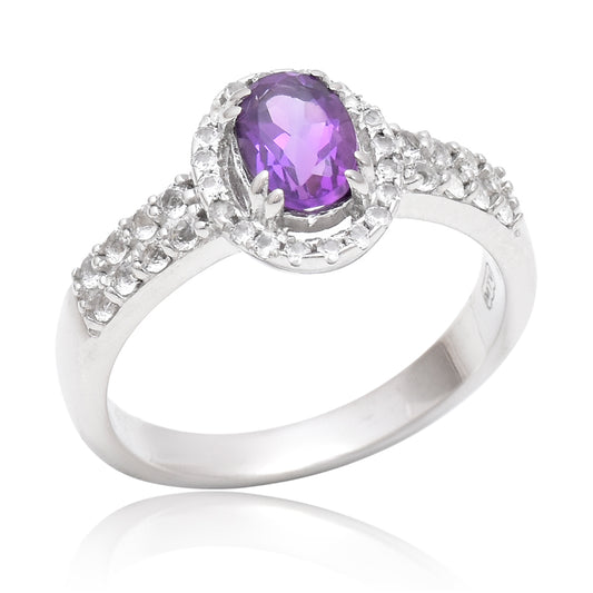 Strieborný Prsteň s Marockým Ametystom a Bielym Topásom