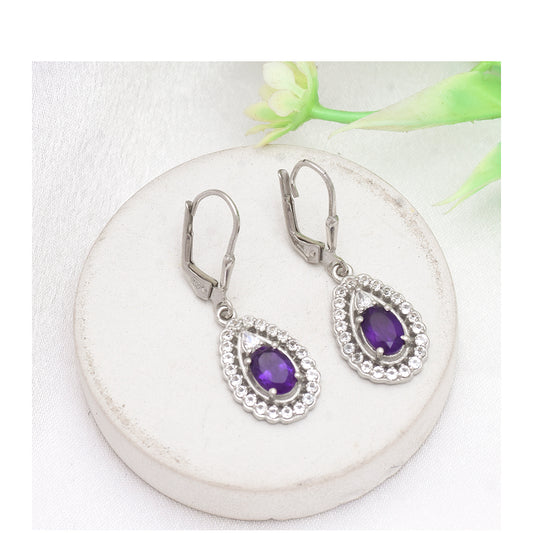 Strieborné Náušnice s Marockým Ametystom a Bielym Topásom