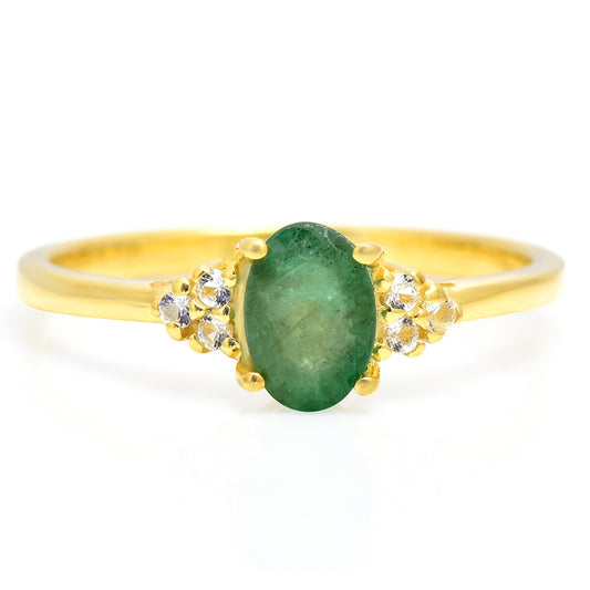 Pozlátený Strieborný Prsteň s Brazílskym Smaragdom