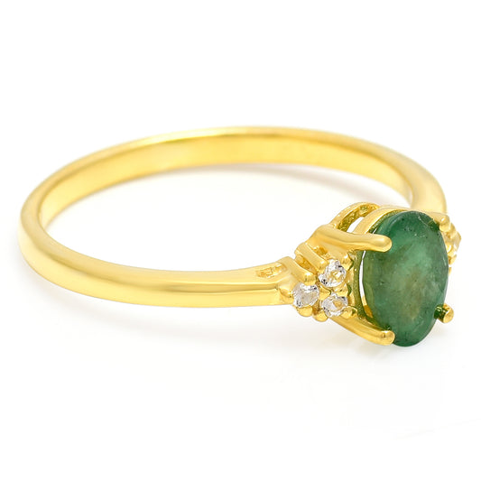 Pozlátený Strieborný Prsteň s Brazílskym Smaragdom