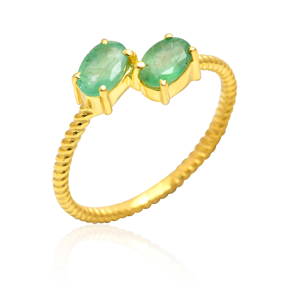 Pozlátený Strieborný Prsteň s Brazílskym Smaragdom 4 