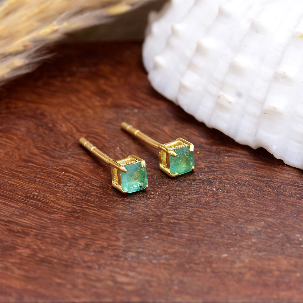 Pozlátené Strieborné Náušnice s Brazílskym Smaragdom