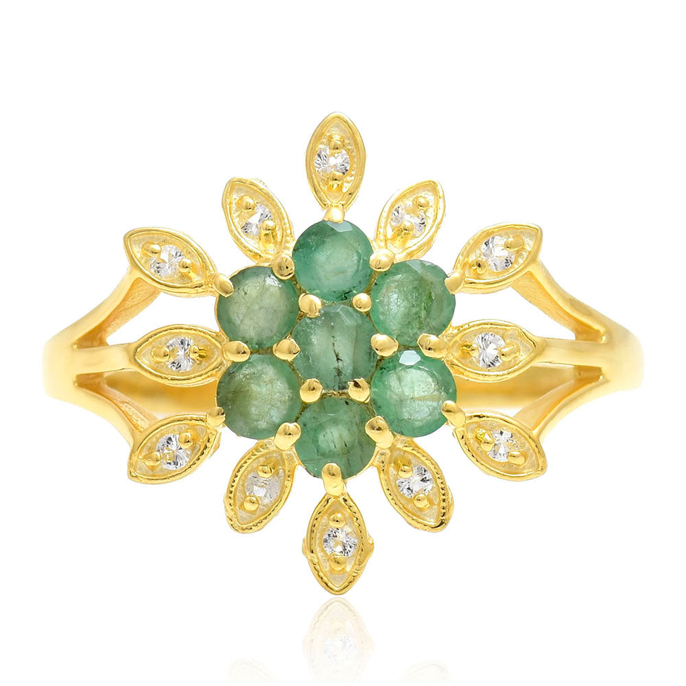 Pozlátený Strieborný Prsteň s Brazílskym Smaragdom a Bielym Topásom