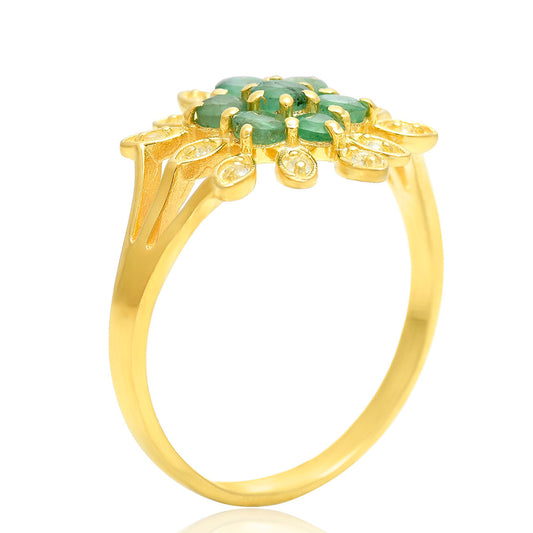 Pozlátený Strieborný Prsteň s Brazílskym Smaragdom a Bielym Topásom