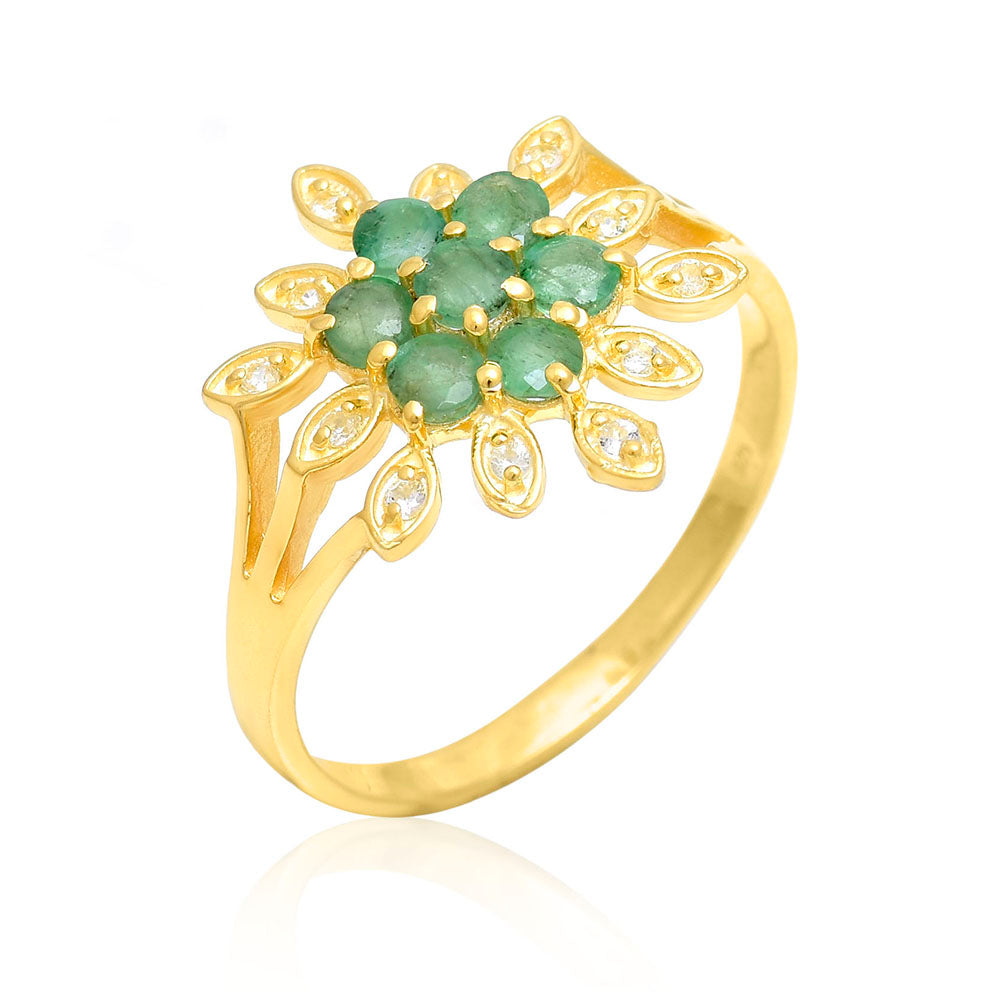 Pozlátený Strieborný Prsteň s Brazílskym Smaragdom a Bielym Topásom 7 