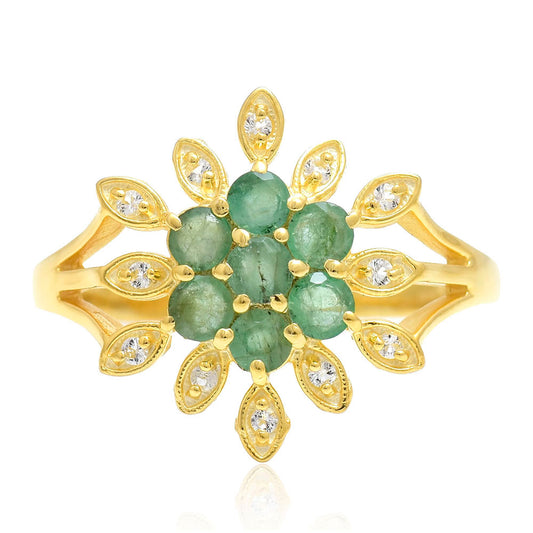 Pozlátený Strieborný Prsteň s Brazílskym Smaragdom a Bielym Topásom