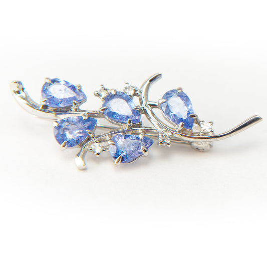 Strieborný Brošňa s AAA Tanzanitom a Bielym Topásom