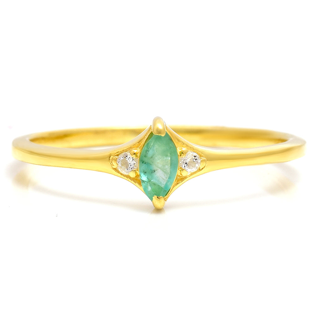 Pozlátený Strieborný Prsteň s Brazílskym Smaragdom a Bielym Topásom