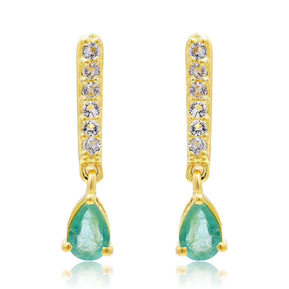 Pozlátené Strieborné Náušnice s Brazílskym Smaragdom a Bielym Topásom 1 