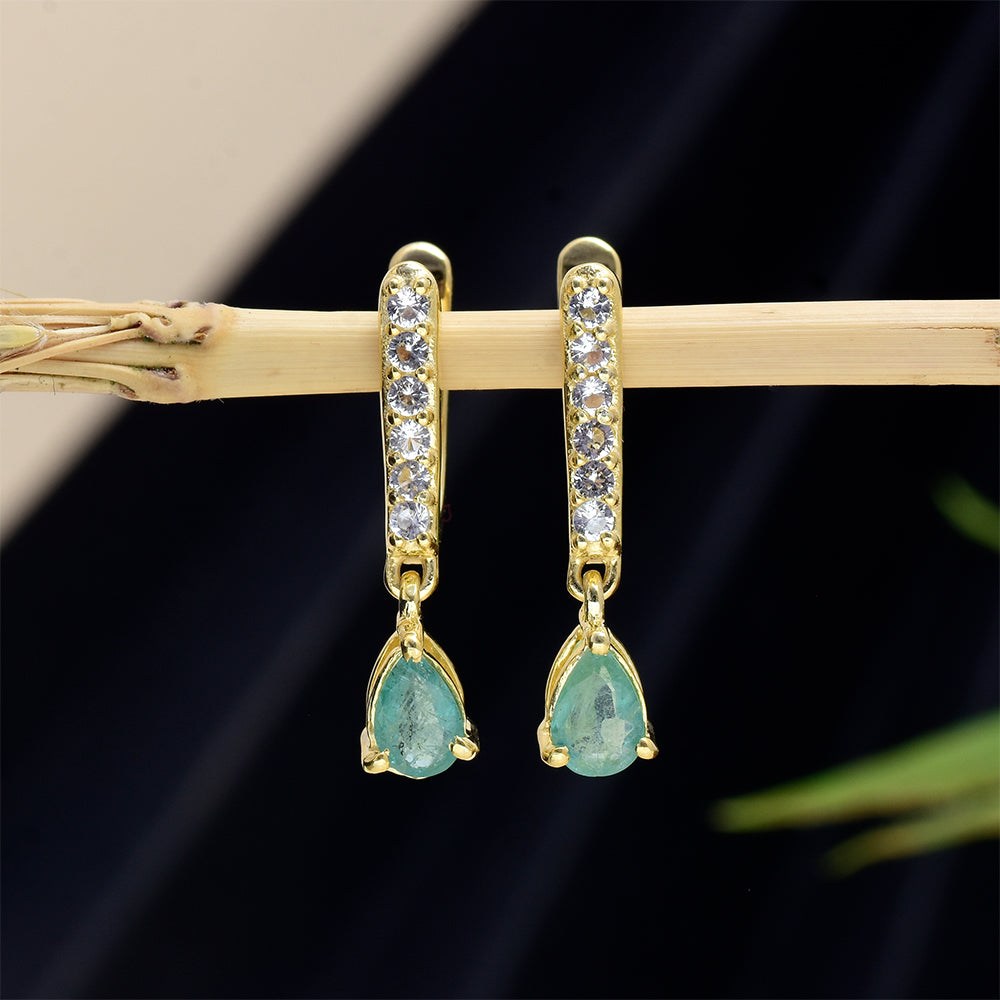 Pozlátené Strieborné Náušnice s Brazílskym Smaragdom a Bielym Topásom 7 