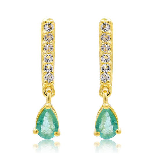 Pozlátené Strieborné Náušnice s Brazílskym Smaragdom a Bielym Topásom