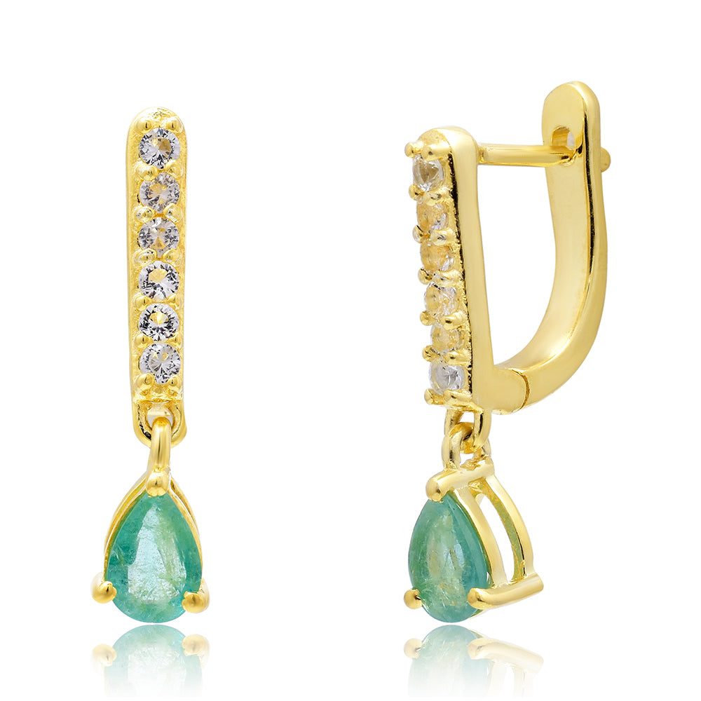 Pozlátené Strieborné Náušnice s Brazílskym Smaragdom a Bielym Topásom 2 