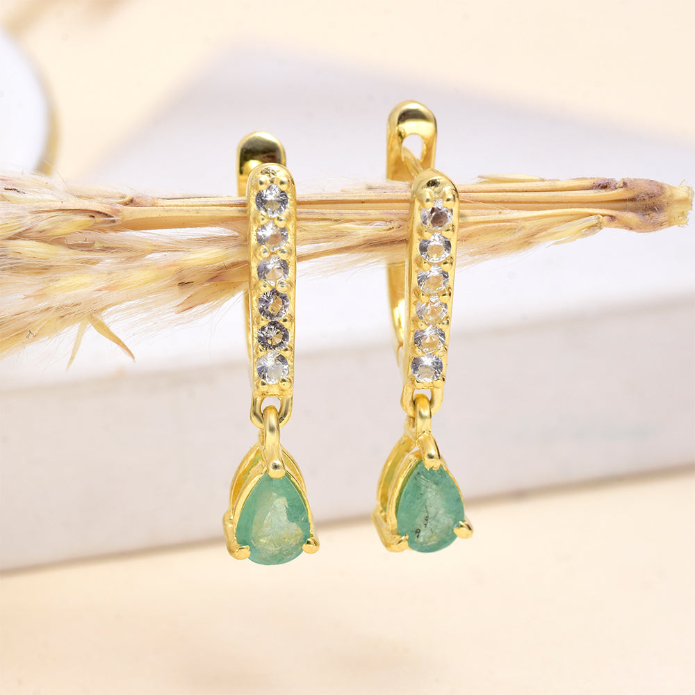 Pozlátené Strieborné Náušnice s Brazílskym Smaragdom a Bielym Topásom 4 