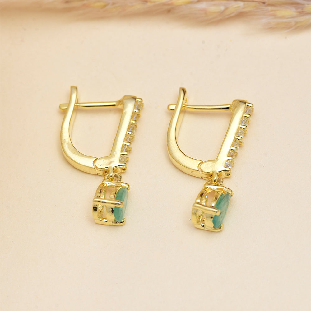 Pozlátené Strieborné Náušnice s Brazílskym Smaragdom a Bielym Topásom 5 