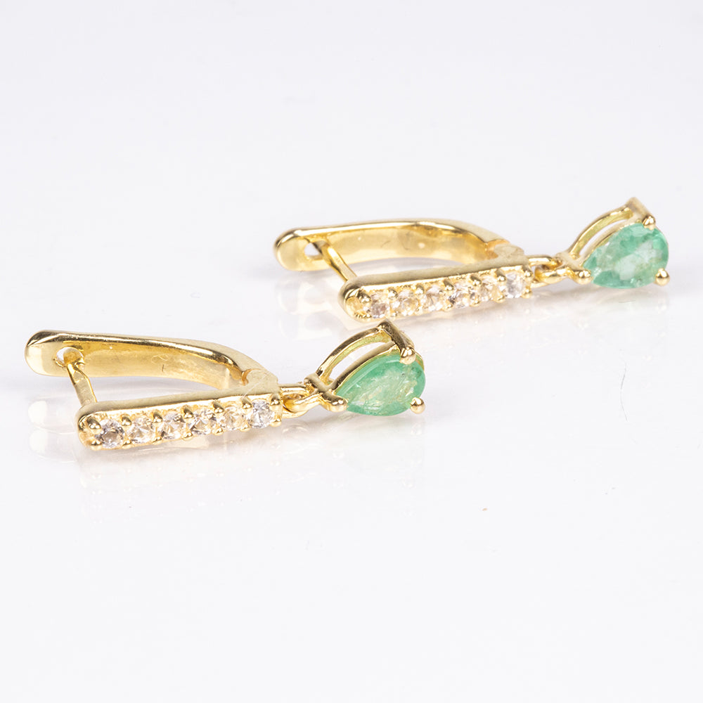 Pozlátené Strieborné Náušnice s Brazílskym Smaragdom a Bielym Topásom 12 