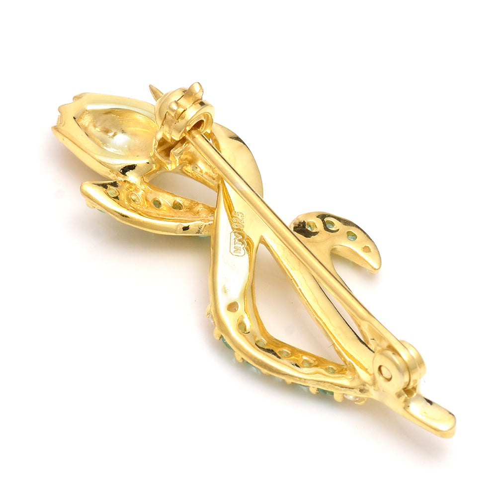 Pozlátený Strieborný Brošňa s Brazílskym Smaragdom a Bielym Topásom