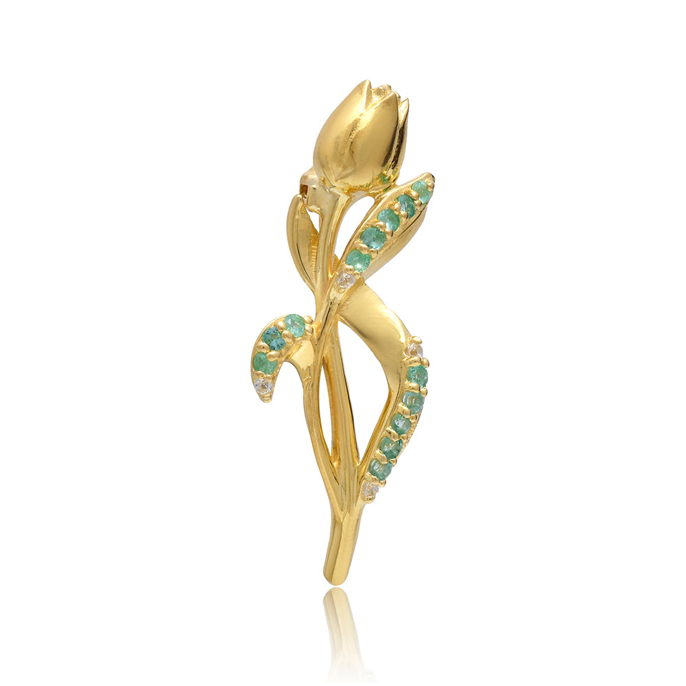 Pozlátený Strieborný Brošňa s Brazílskym Smaragdom a Bielym Topásom 1 