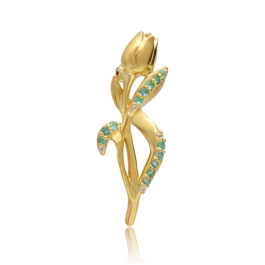 Pozlátený Strieborný Brošňa s Brazílskym Smaragdom a Bielym Topásom