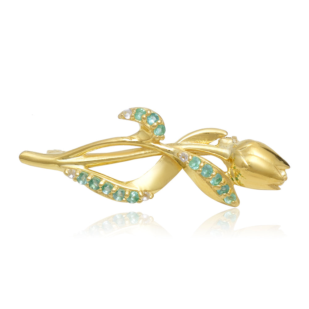 Pozlátený Strieborný Brošňa s Brazílskym Smaragdom a Bielym Topásom 5 