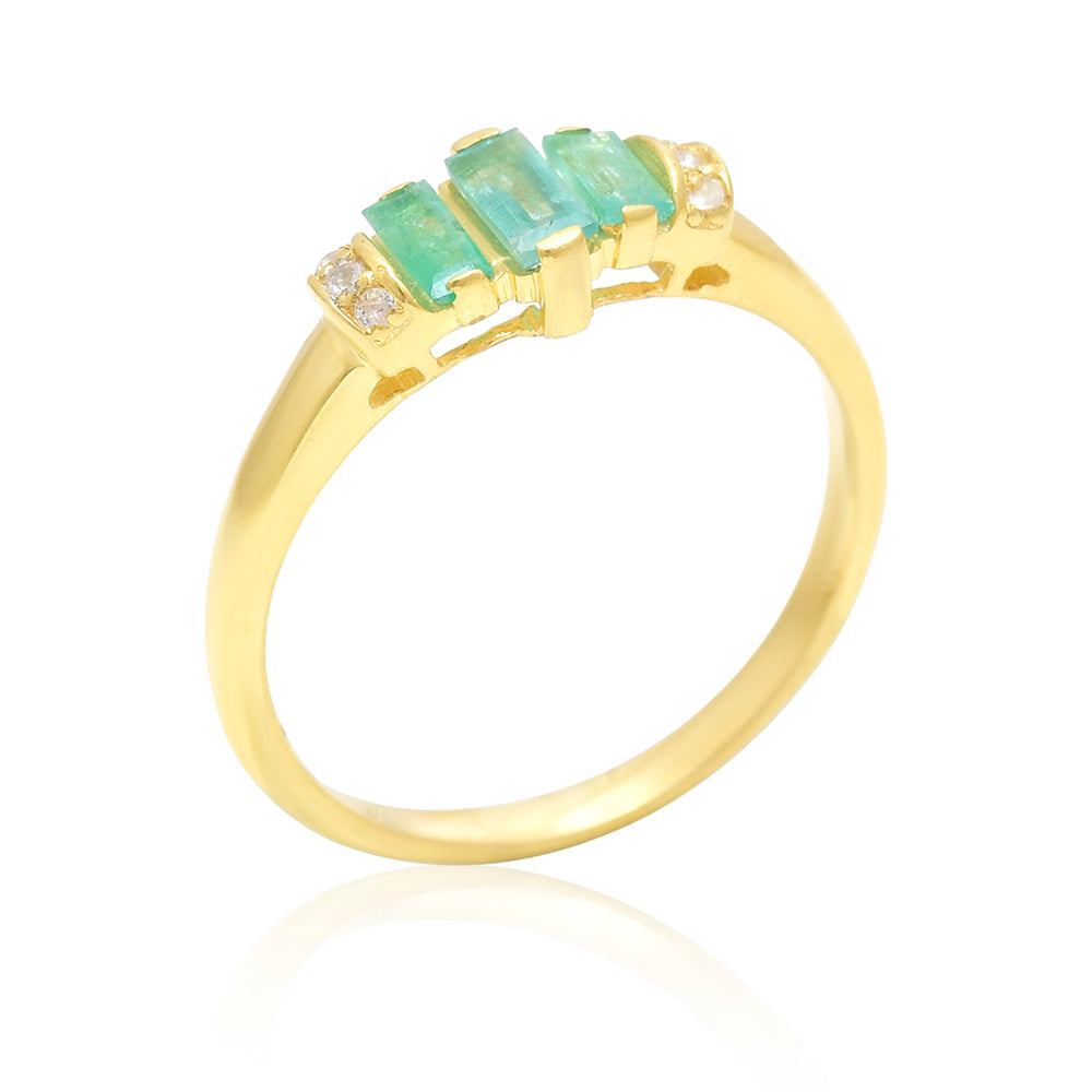 Pozlátený Strieborný Prsteň s Brazílskym Smaragdom a Bielym Topásom