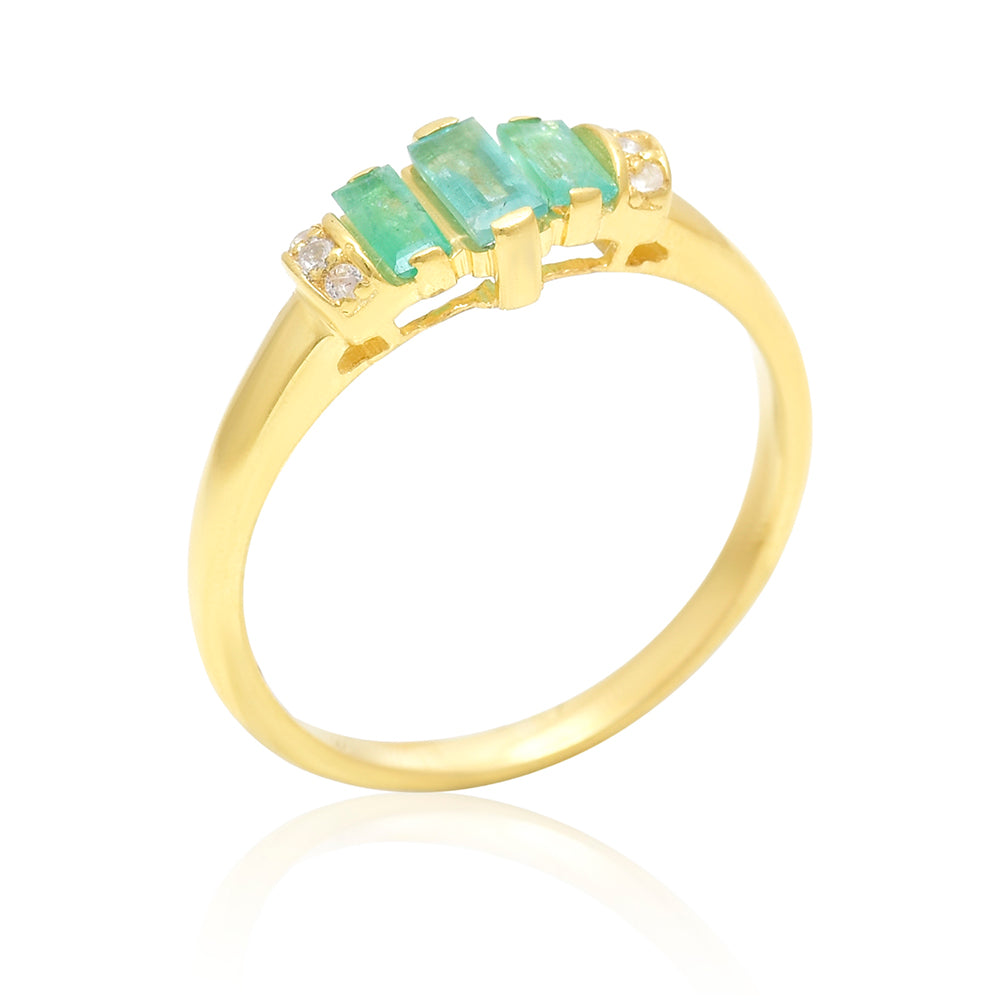 Pozlátený Strieborný Prsteň s Brazílskym Smaragdom a Bielym Topásom 8 