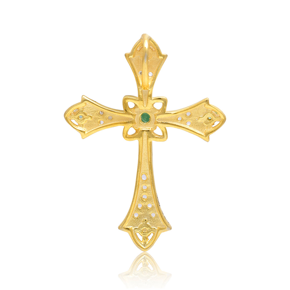 Kríž Pozlátený Strieborný Prívesok s Brazílskym Smaragdom a Bielym Topásom 2 