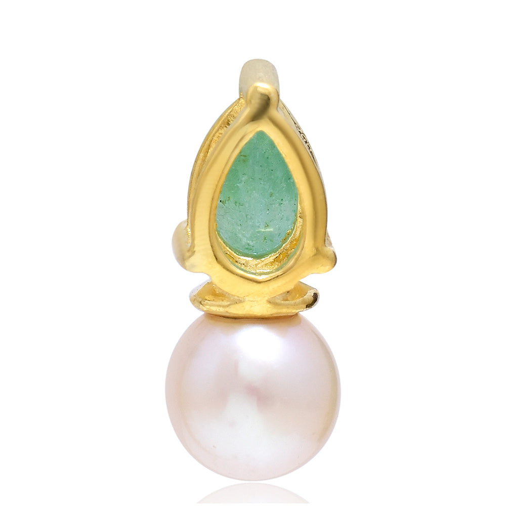 Pozlátený Strieborný Prívesok s Brazílskym Smaragdom a Bielou Sladkovodnou Perlou