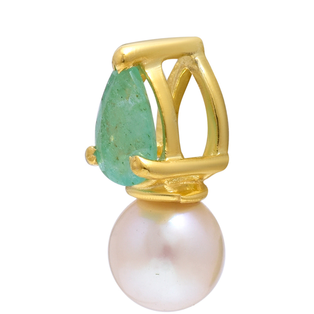Pozlátený Strieborný Prívesok s Brazílskym Smaragdom a Bielou Sladkovodnou Perlou