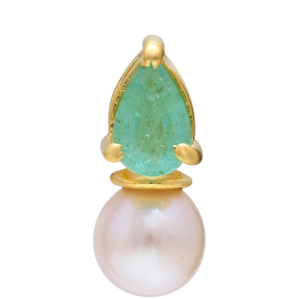 Pozlátený Strieborný Prívesok s Brazílskym Smaragdom a Bielou Sladkovodnou Perlou 4 