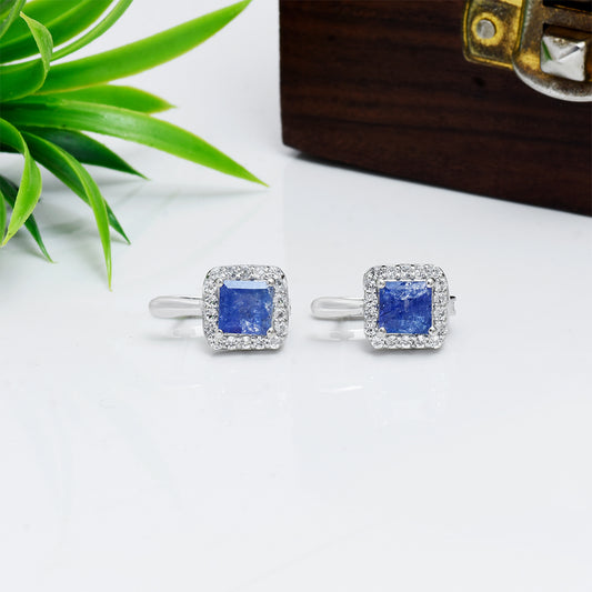 Strieborné Náušnice s AAA Tanzanitom a Bielym Topásom
