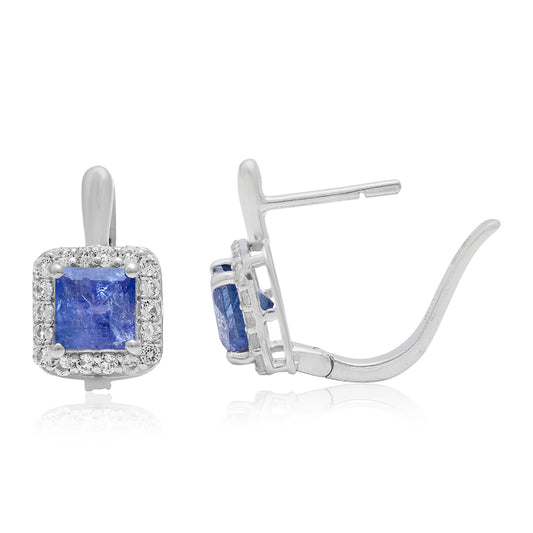 Strieborné Náušnice s AAA Tanzanitom a Bielym Topásom