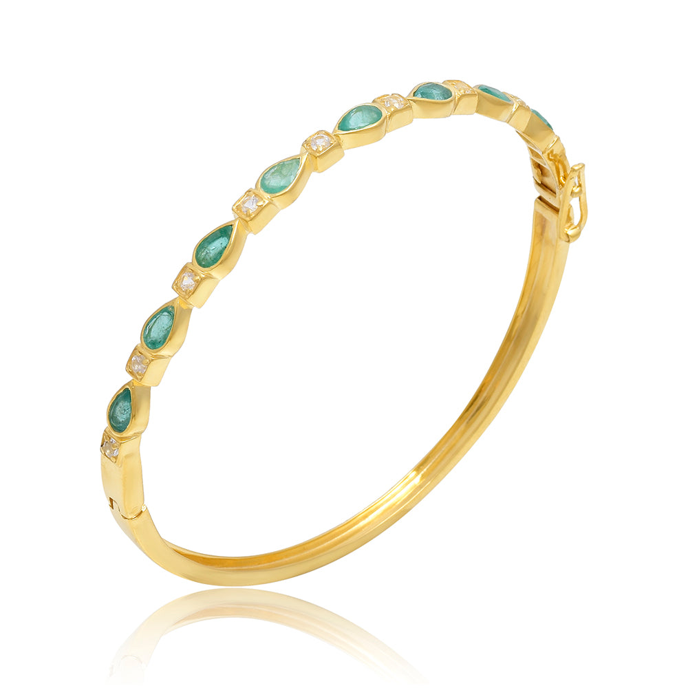 Pozlátený Strieborný Náramok s Brazílskym Smaragdom a Bielym Topásom