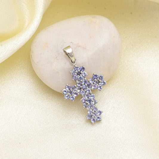 Kríž Strieborný Prívesok s AAA Tanzanitom