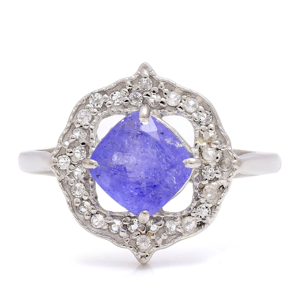 Strieborný Prsteň s AAA Tanzanitom a Bielym Topásom 1 