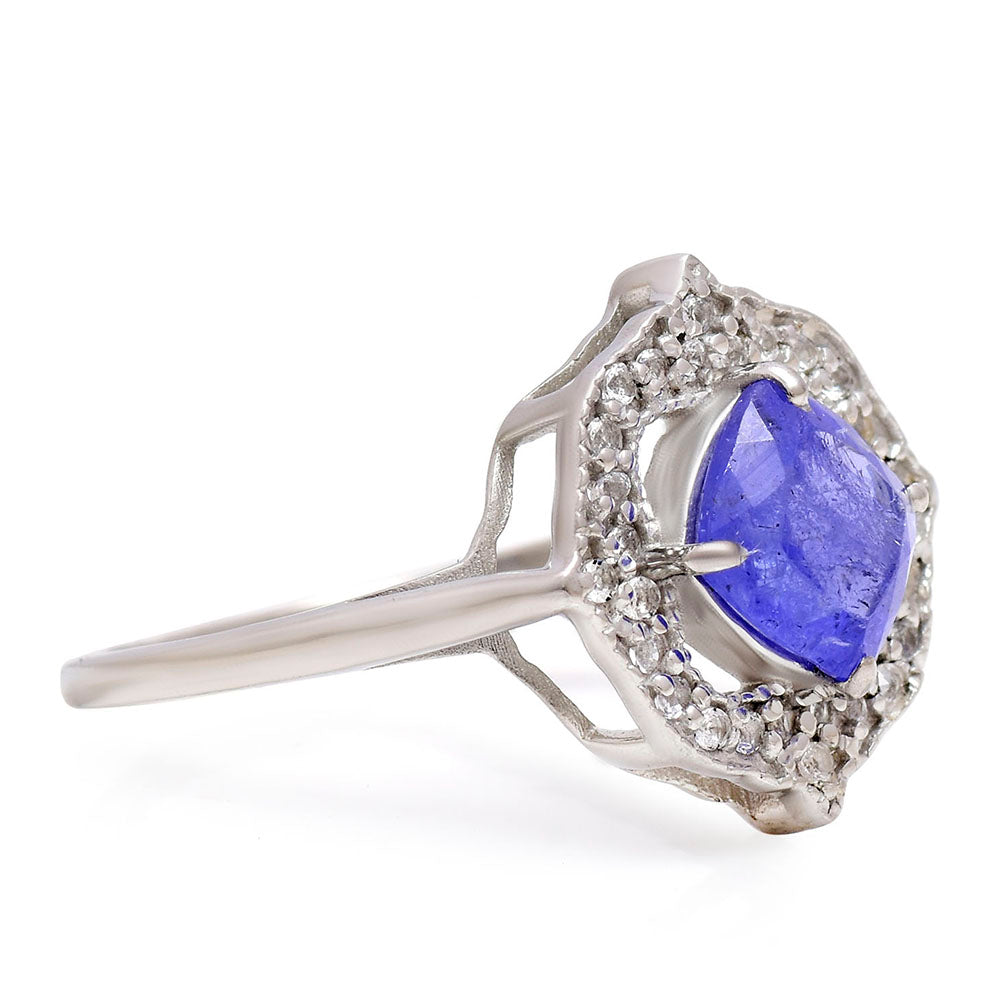 Strieborný Prsteň s AAA Tanzanitom a Bielym Topásom