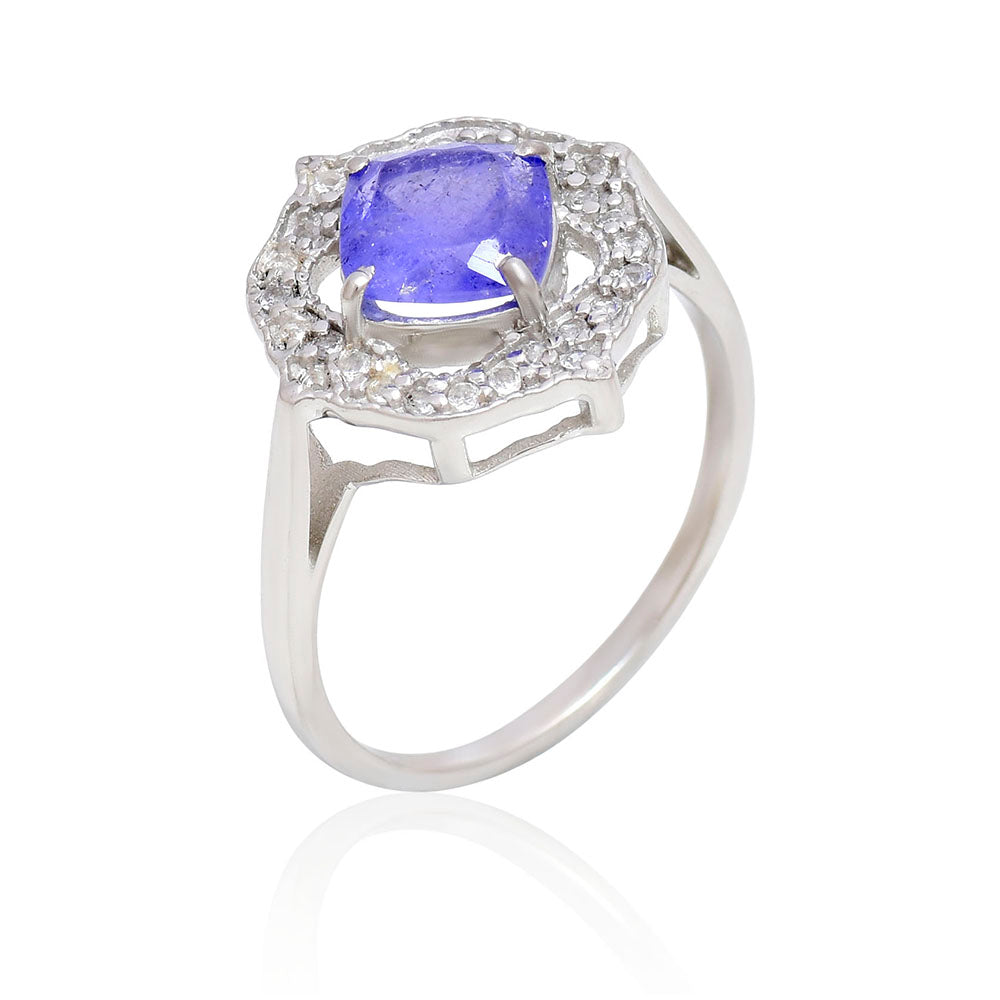 Strieborný Prsteň s AAA Tanzanitom a Bielym Topásom