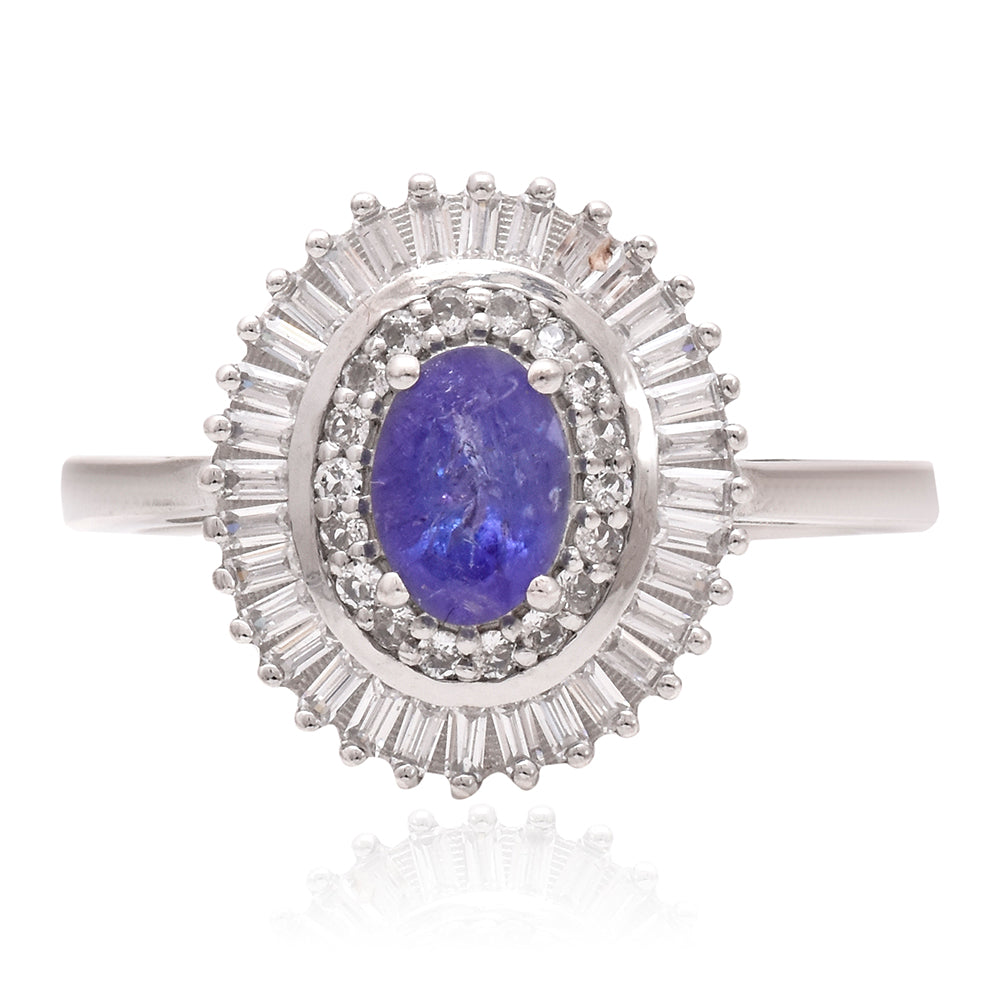 Strieborný Prsteň s AAA Tanzanitom a Bielym Topásom