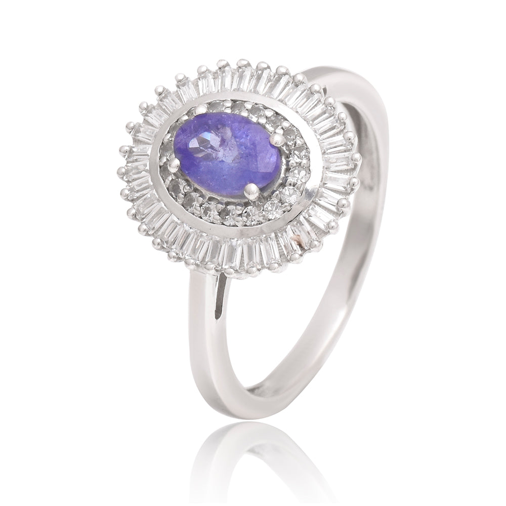 Strieborný Prsteň s AAA Tanzanitom a Bielym Topásom