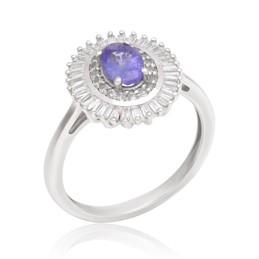 Strieborný Prsteň s AAA Tanzanitom a Bielym Topásom