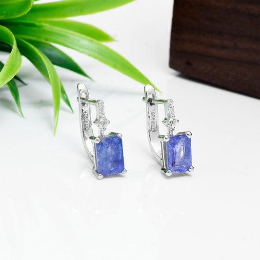 Strieborné Náušnice s AAA Tanzanitom a Bielym Topásom