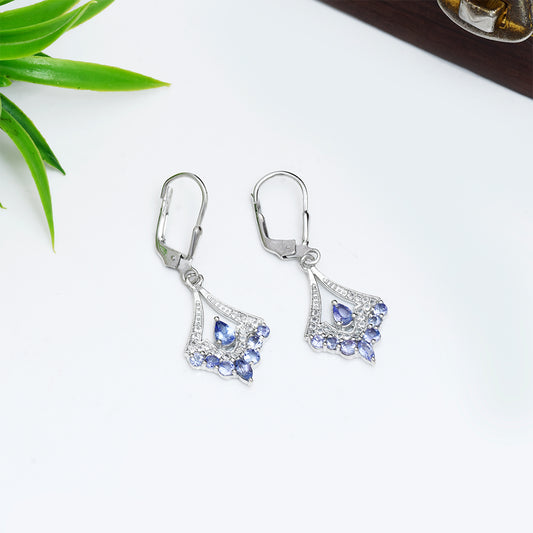 Strieborné Náušnice s AAA Tanzanitom a Bielym Topásom