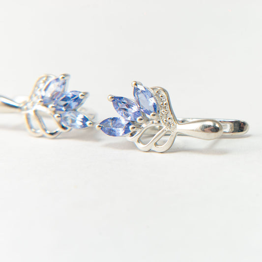 Strieborné Náušnice s AAA Tanzanitom a Bielym Topásom