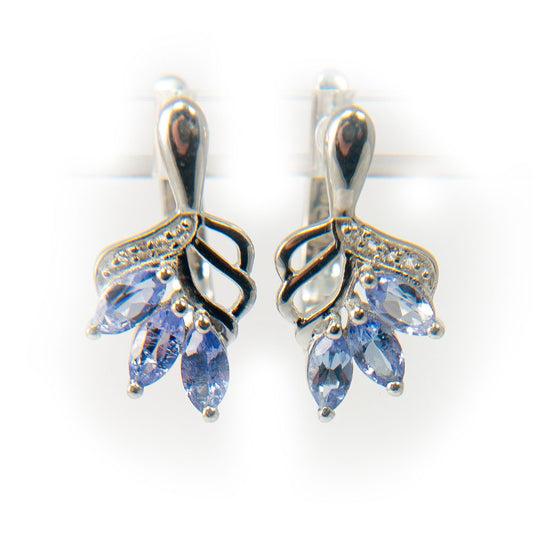 Strieborné Náušnice s AAA Tanzanitom a Bielym Topásom