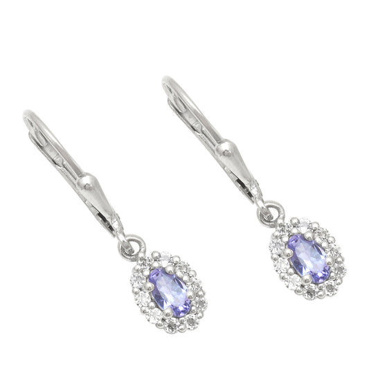 Strieborné Náušnice s AAA Tanzanitom a Bielym Topásom