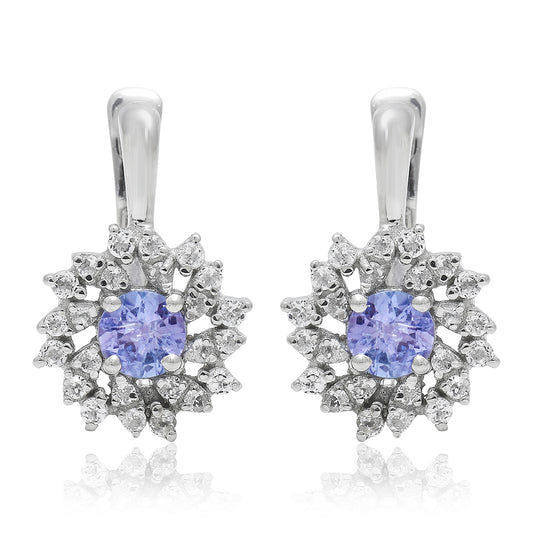 Strieborné Náušnice s AAA Tanzanitom a Bielym Topásom