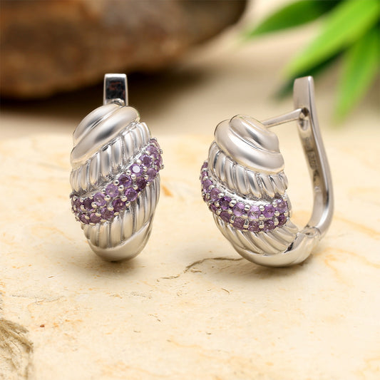 Strieborné Náušnice s Brazílskym Ametystom