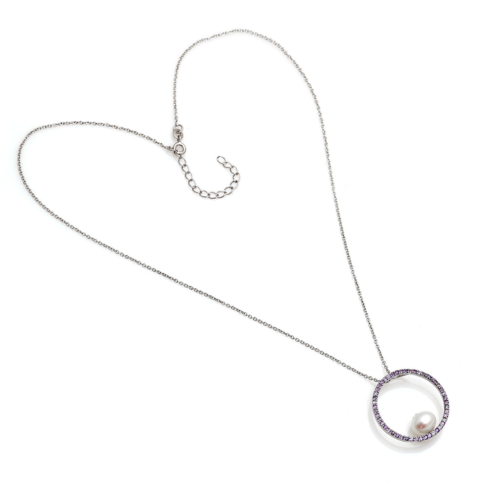 Strieborný Prívesok s Brazílskym Ametystom a Bielou Sladkovodnou Perlou 3 