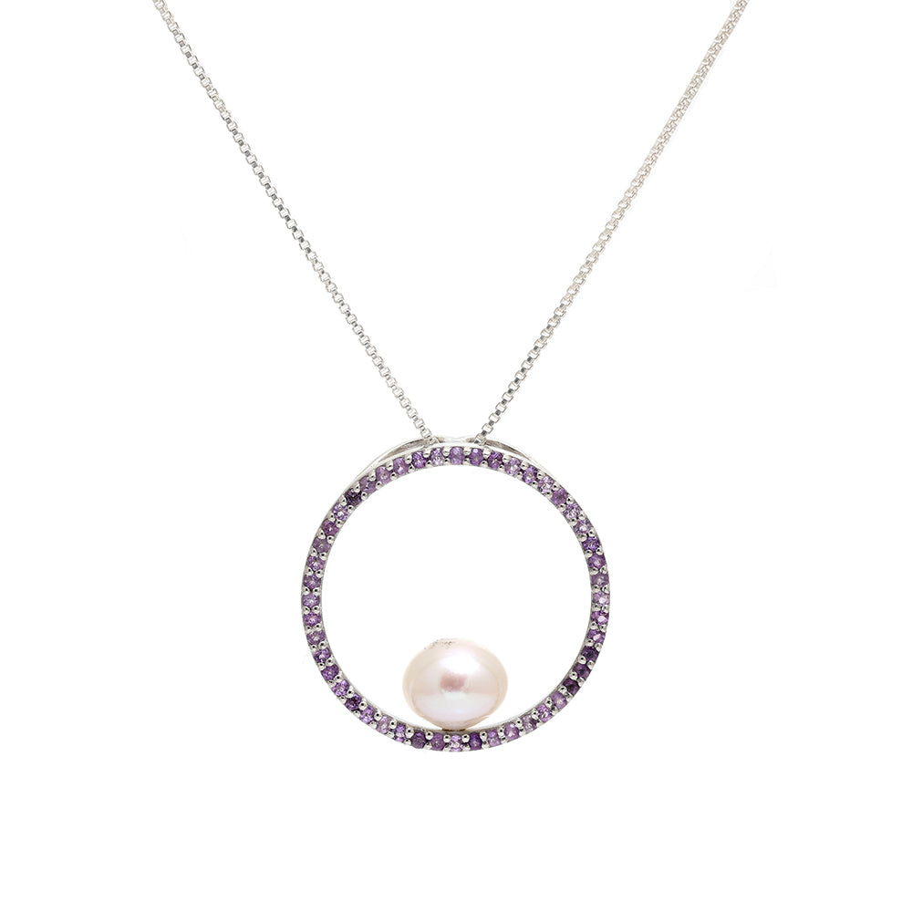Strieborný Prívesok s Brazílskym Ametystom a Bielou Sladkovodnou Perlou