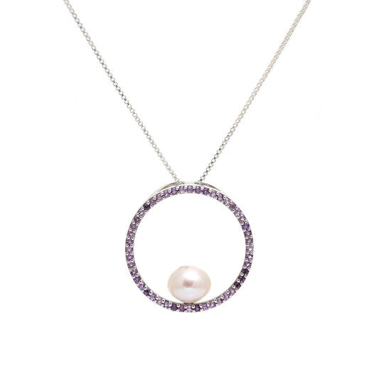 Strieborný Prívesok s Brazílskym Ametystom a Bielou Sladkovodnou Perlou